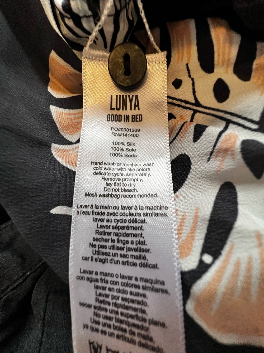 Lunya High Waist Washable Silk Pajamas In Immersed Black Palm Tropical Print XL - Picture 10 of 16